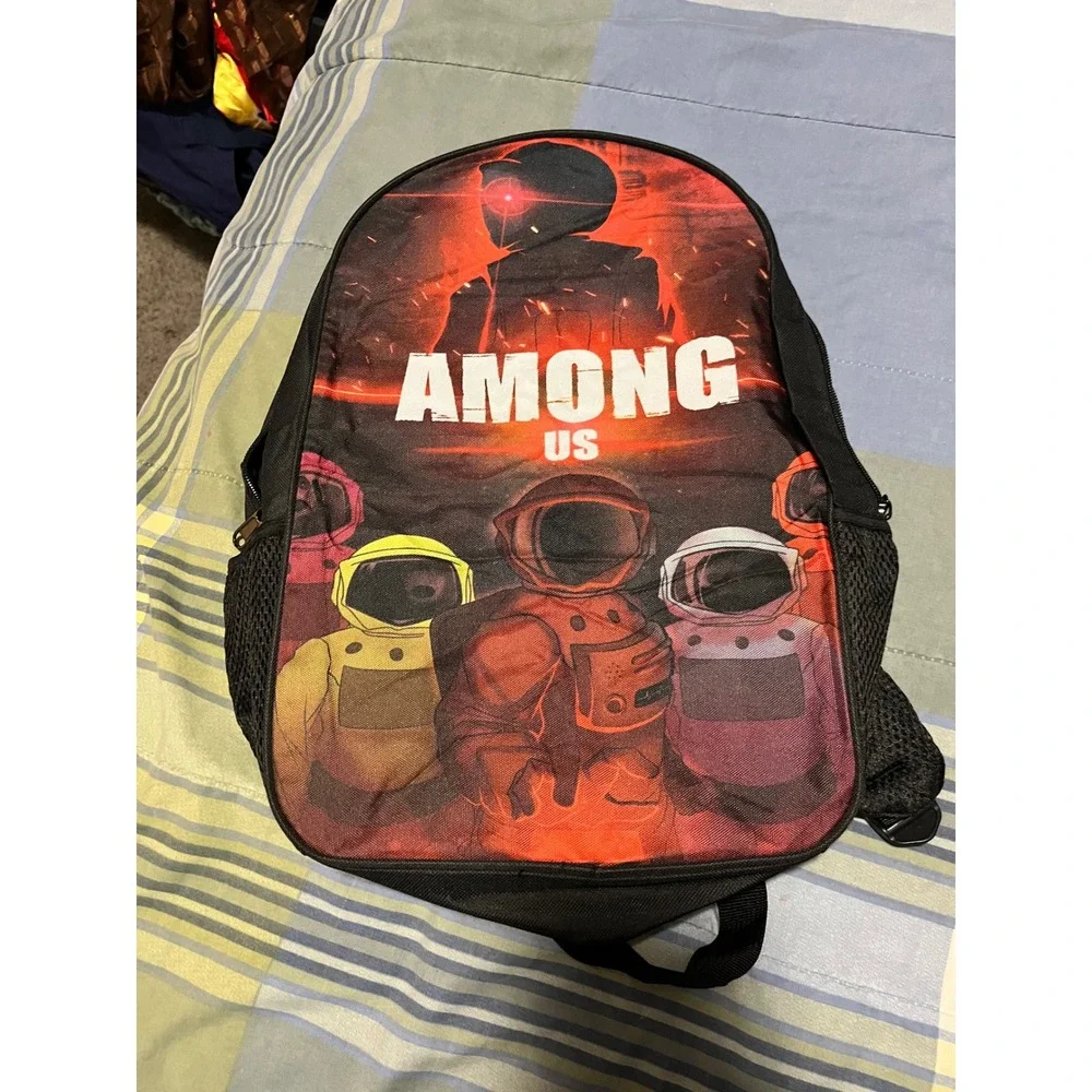 Among‎ Us Backpack and Insulated Lunch Bag Set Black Red Gamer Kids School Bag